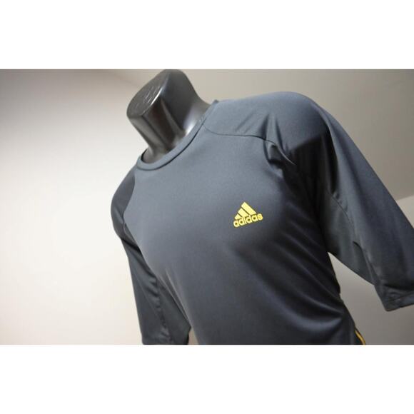 Adidas Gym Shirt Climalite Striped Soccer Short Sleeve Athletic Mens Sz Large - Picture 1 of 9
